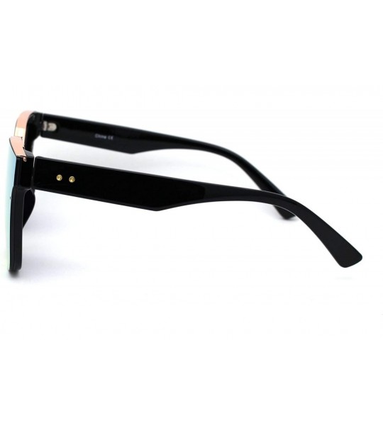 Rectangular Chic Elegant Designer Top Metal Bridge Horn Rim Sunglasses - Black Gold Peach Mirror - CE18XTYZK4K $24.34