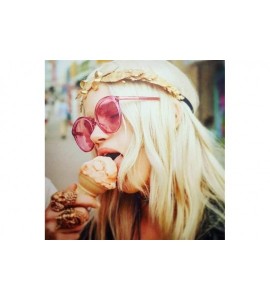 Oversized Vintage Round Oversized Lens Mirror Sunglasses Women Metal Frame Lady Pink Sun Glasses Female Cool Retro - CO198XLL...