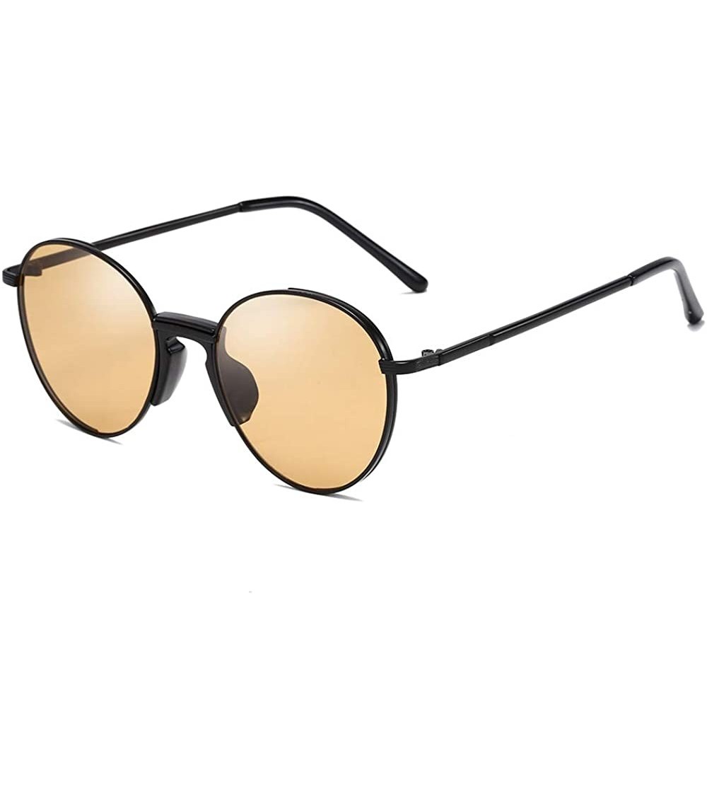 Round Retro metal round sunglasses fashion men and women general UV400 Classic glasses - Tea-black - CI18XKXU984 $40.28