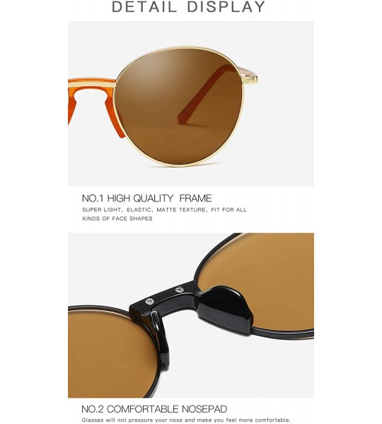 Round Retro metal round sunglasses fashion men and women general UV400 Classic glasses - Tea-black - CI18XKXU984 $40.28