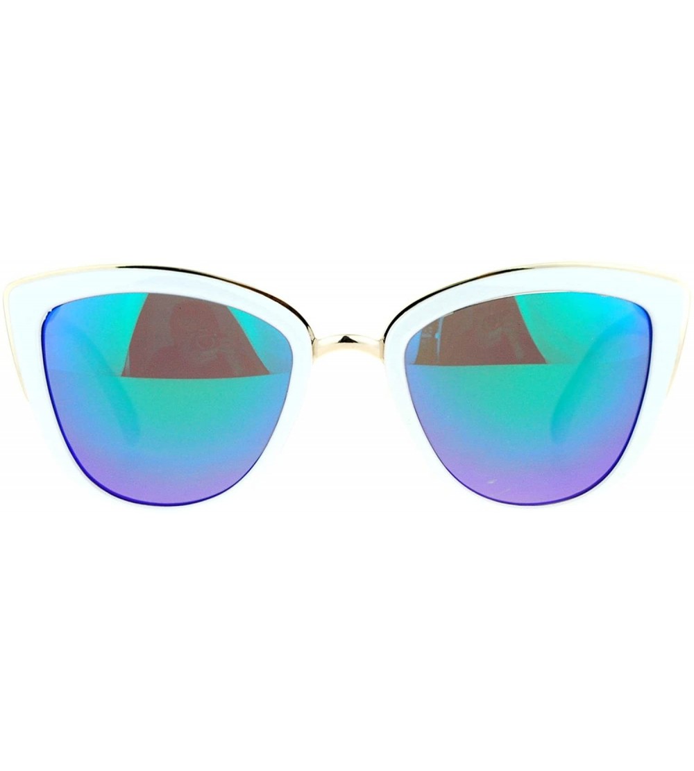Square Womens Sunglasses Stylish Retro Fashion Butterfly Frame Color Mirror Lens - White Gold (Teal Mirror) - CT1896ZT48E $19.75