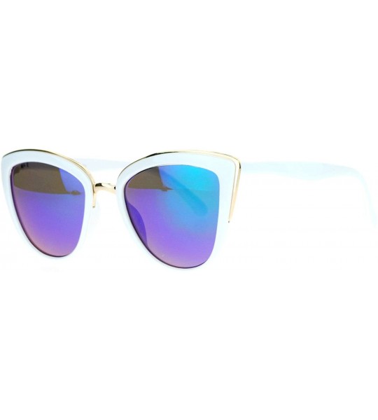 Square Womens Sunglasses Stylish Retro Fashion Butterfly Frame Color Mirror Lens - White Gold (Teal Mirror) - CT1896ZT48E $19.75