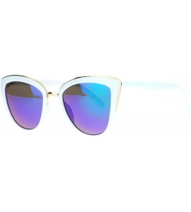 Square Womens Sunglasses Stylish Retro Fashion Butterfly Frame Color Mirror Lens - White Gold (Teal Mirror) - CT1896ZT48E $19.75