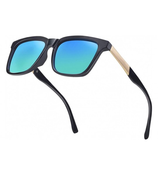 Square Square Oversized Polarized Sunglasses Vintage Men Women Shades - Blue Lens/Black Frame - CQ1945YWRCH $24.16