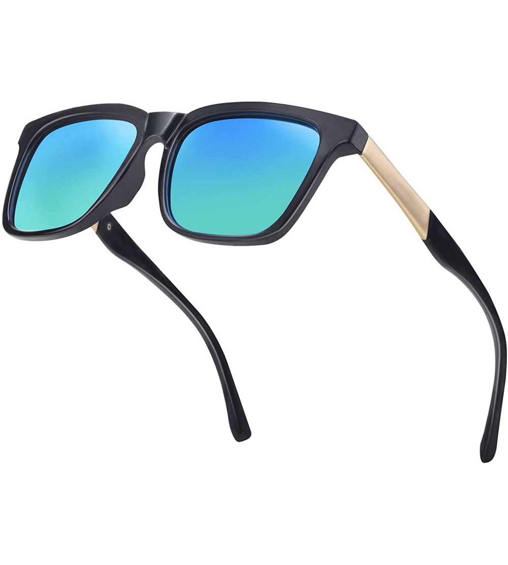 Square Square Oversized Polarized Sunglasses Vintage Men Women Shades - Blue Lens/Black Frame - CQ1945YWRCH $24.16