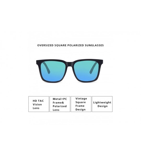 Square Square Oversized Polarized Sunglasses Vintage Men Women Shades - Blue Lens/Black Frame - CQ1945YWRCH $24.16