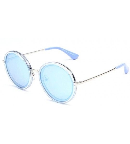 Round Women's sunglasses retro round frame sunglasses sunglasses big face personality sun sunglasses - Blue - C818X4R4X7K $95.20