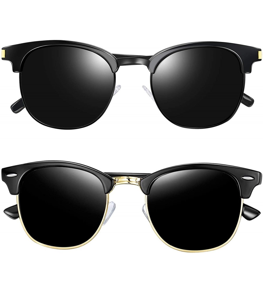 Semi-rimless Semi Rimless Polarized Sunglasses Women Men Retro Brand Sun Glasses - Gloss Black+classic All Black - CE196Z6KGX...