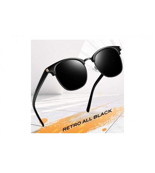 Semi-rimless Semi Rimless Polarized Sunglasses Women Men Retro Brand Sun Glasses - Gloss Black+classic All Black - CE196Z6KGX...