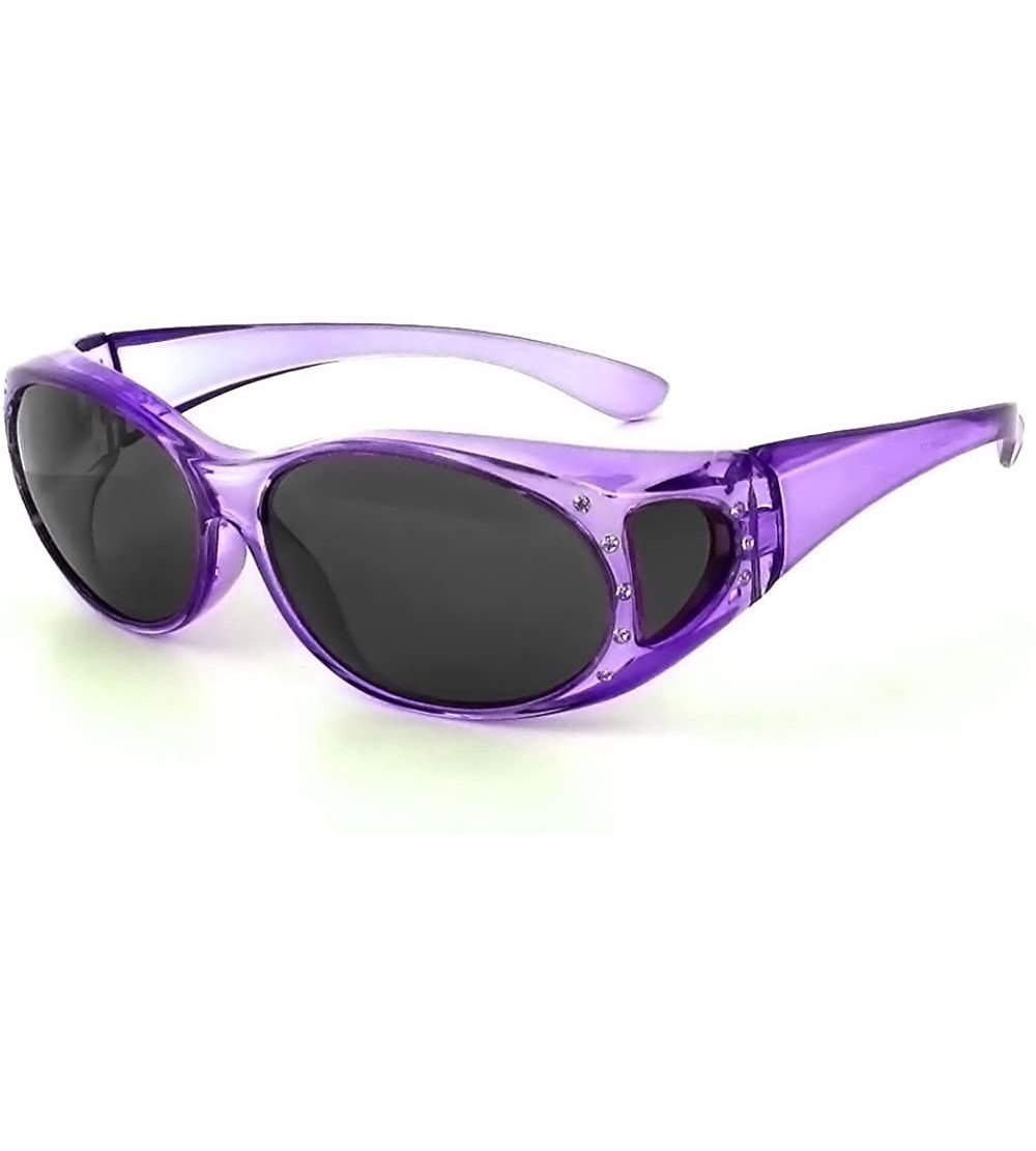 Oval Polarized Wear-Over Sunglasses 2866 - Purple W/ Crystals - CB11P07OWO5 $26.60