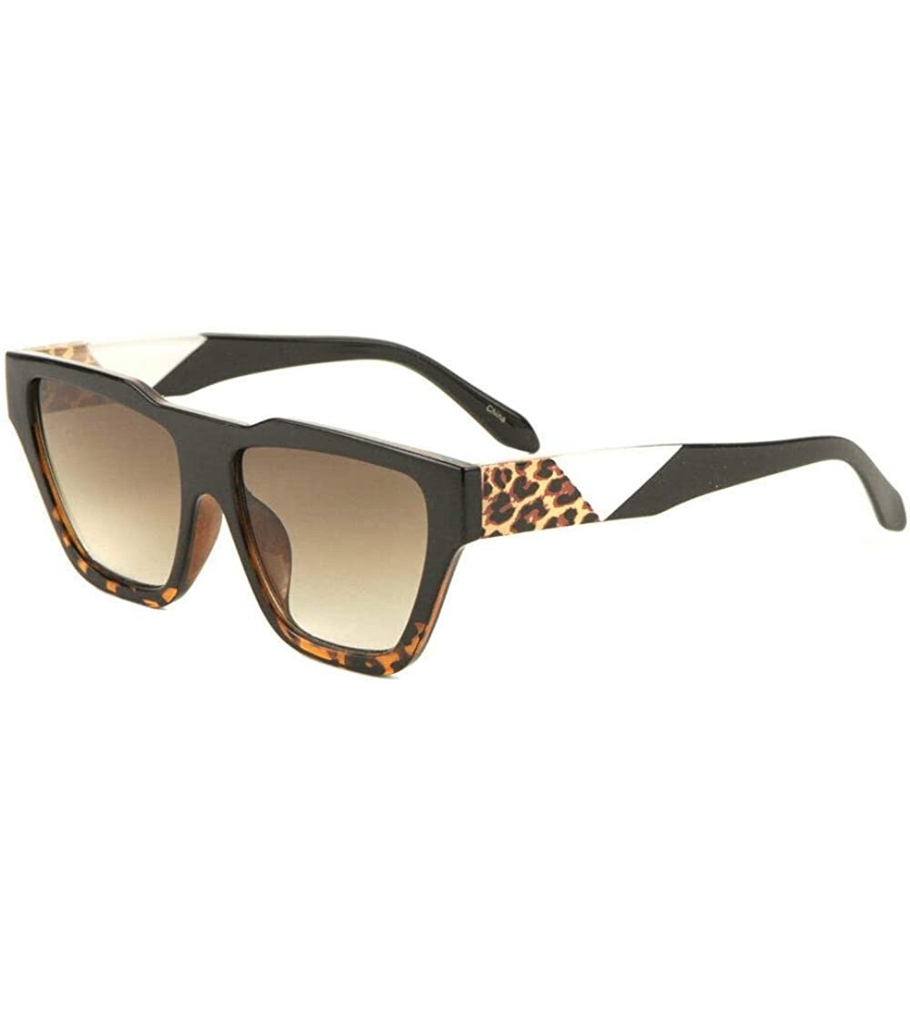 Square Posh Women's Square Bold Frame Horned Abstract Sunglasses - Black- Tortoise- Leopard & White Frame - CO18UUW2K5U $19.27