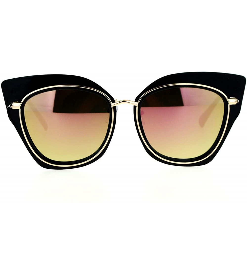 Butterfly Oversized Womens Sunglasses Big Square Butterfly Double Frame Mirror Lens - Black (Peach Mirror) - CR1877GDWIY $20.44