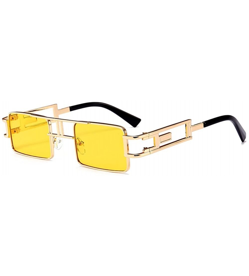 Sport Steampunk Rectangular Sunglasses Men Gold Black Red Flat Top Square Sun Glasses - Yellow - CE18C5SAS62 $26.01