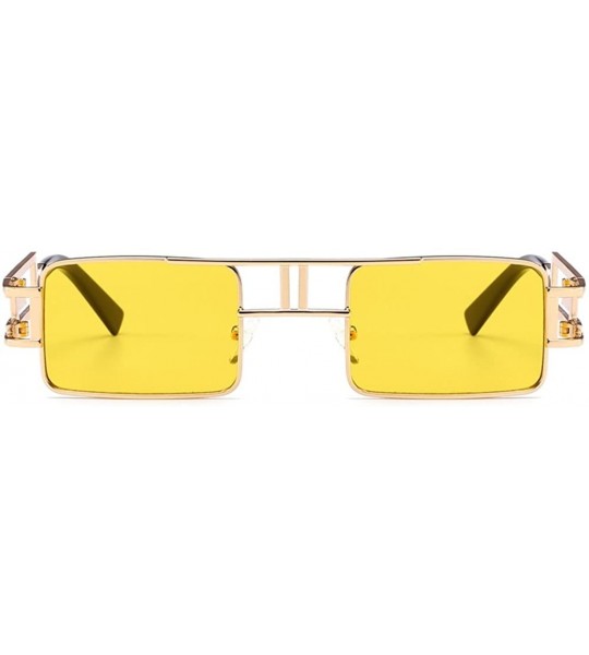 Sport Steampunk Rectangular Sunglasses Men Gold Black Red Flat Top Square Sun Glasses - Yellow - CE18C5SAS62 $26.01