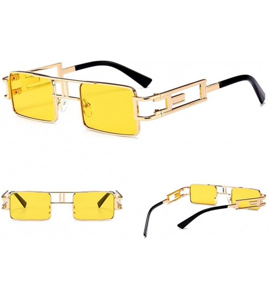 Sport Steampunk Rectangular Sunglasses Men Gold Black Red Flat Top Square Sun Glasses - Yellow - CE18C5SAS62 $26.01