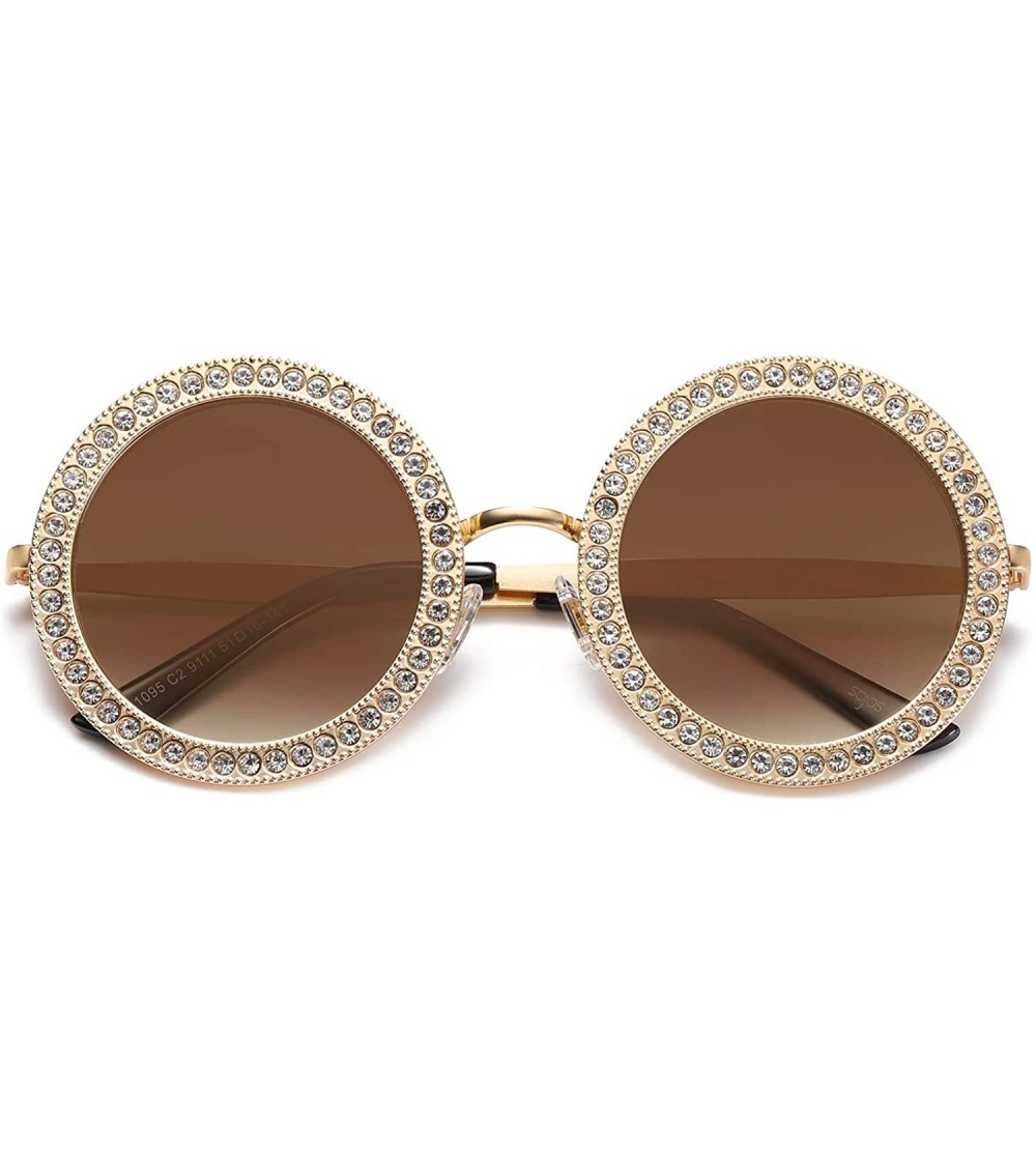Cat Eye Round Oversized Rhinestone Sunglasses for Women Festival Sunglasses SJ1095 - CF18CQYS4NS $27.96