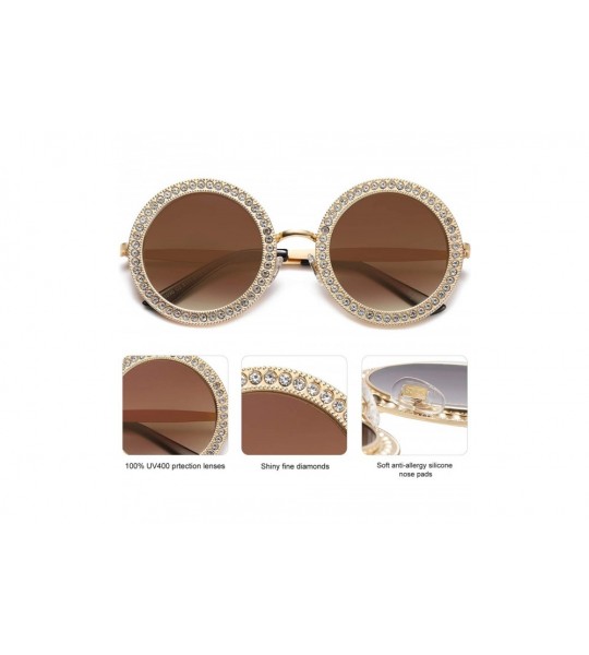 Cat Eye Round Oversized Rhinestone Sunglasses for Women Festival Sunglasses SJ1095 - CF18CQYS4NS $27.96