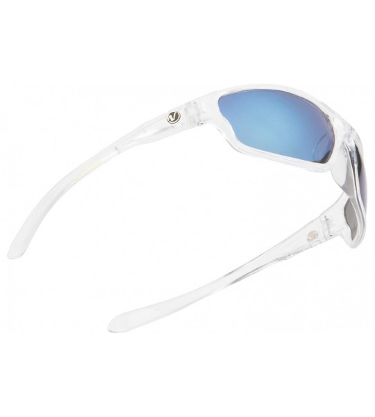 Rectangular Men's Rectangular Sports Wrap 65mm Polarized Sunglasses - Crystal Clear- Blue Mirror Lens - CX19572QHIR $20.52