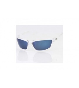 Rectangular Men's Rectangular Sports Wrap 65mm Polarized Sunglasses - Crystal Clear- Blue Mirror Lens - CX19572QHIR $20.52