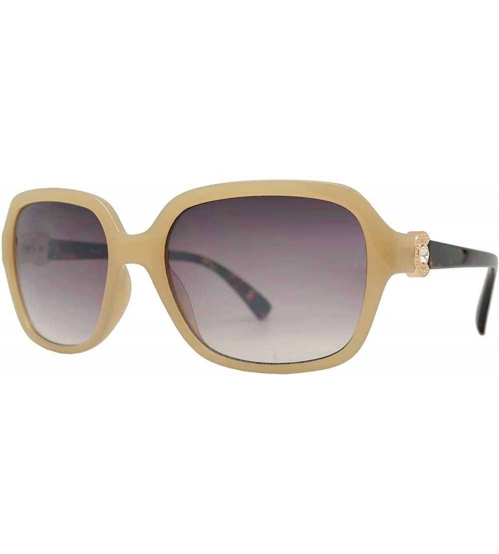 Rectangular Rectangular Fashion Rhinestone Temple Plastic Sunglasses - Beige Tortoise + Brown Gradient - CO18OOZZ8YT $23.10