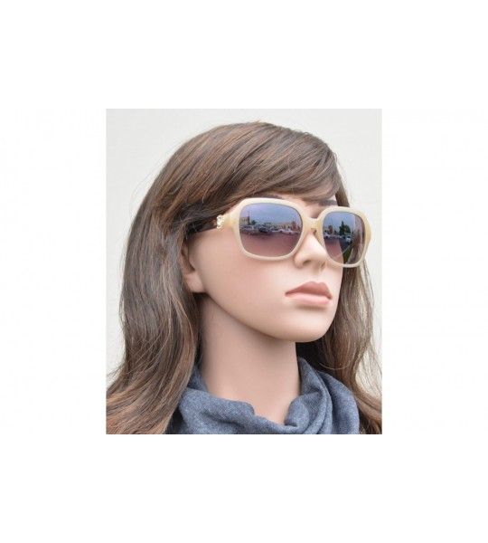 Rectangular Rectangular Fashion Rhinestone Temple Plastic Sunglasses - Beige Tortoise + Brown Gradient - CO18OOZZ8YT $23.10