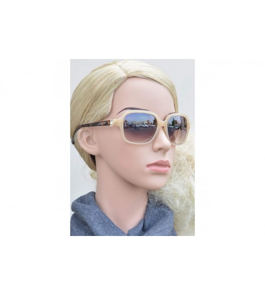 Rectangular Rectangular Fashion Rhinestone Temple Plastic Sunglasses - Beige Tortoise + Brown Gradient - CO18OOZZ8YT $23.10