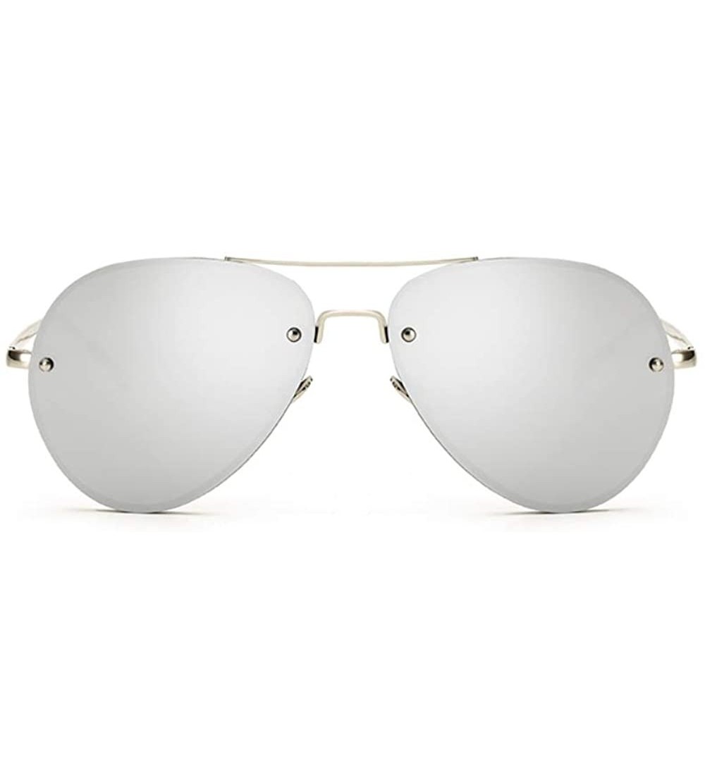 Oversized Classic Double Bridge Metal Aviator Sunglasses Retro UV400 Semi-rimless Glasses - Silver Mirror - C2199UM7YH0 $25.45