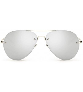 Oversized Classic Double Bridge Metal Aviator Sunglasses Retro UV400 Semi-rimless Glasses - Silver Mirror - C2199UM7YH0 $25.45