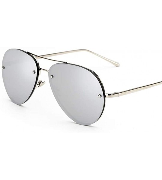 Oversized Classic Double Bridge Metal Aviator Sunglasses Retro UV400 Semi-rimless Glasses - Silver Mirror - C2199UM7YH0 $25.45