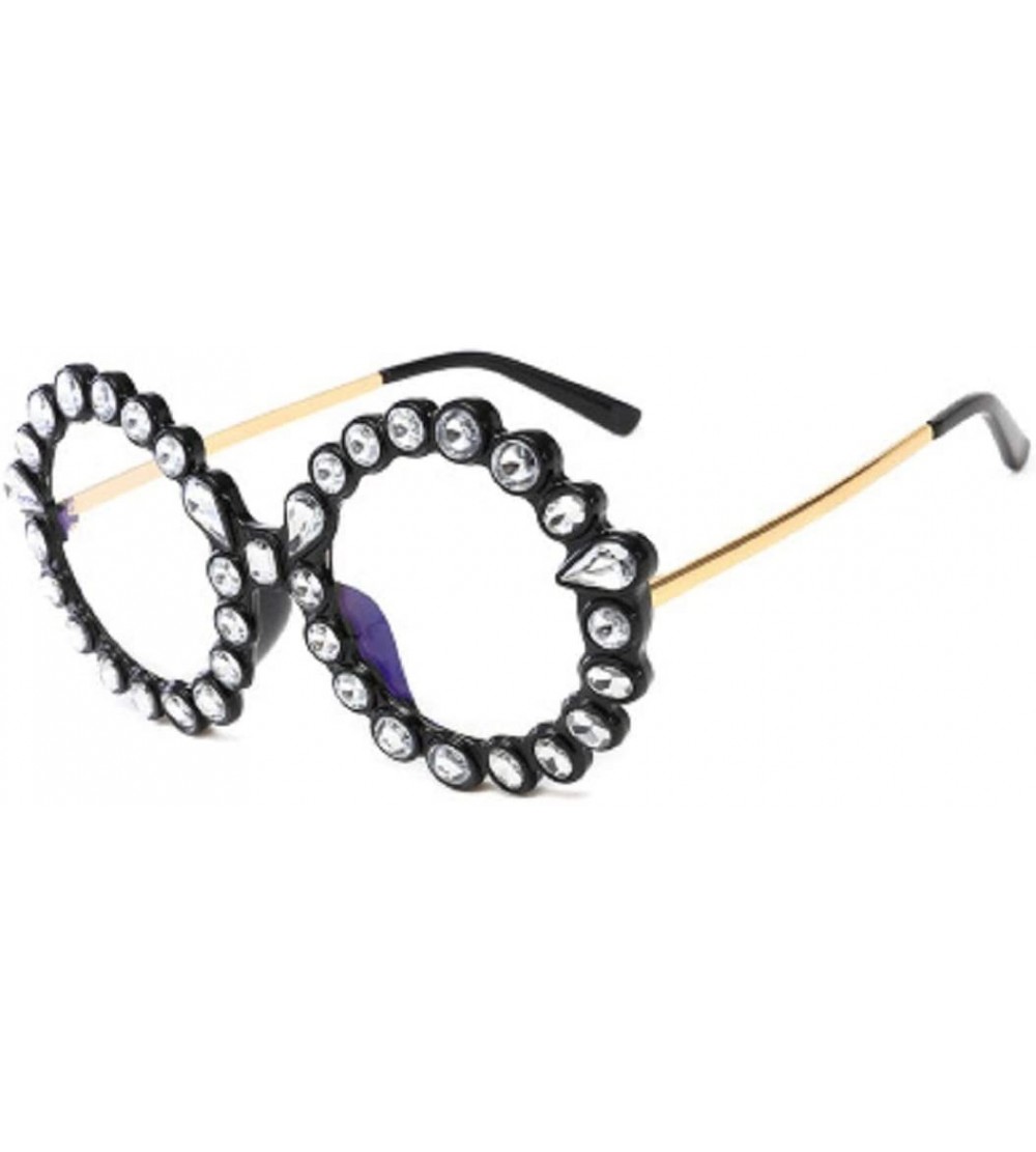 Square Round Oversized Rhinestone Sunglasses for Women Diamond Shades - E - CZ18R8OZHD3 $18.37