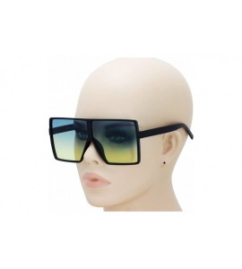 Round Oversized Exaggerated Flat Top Huge SHIELD Square Sunglasses Colorful Lenses Fashion Sunglasses - Blue-yellow - CH18EG0...