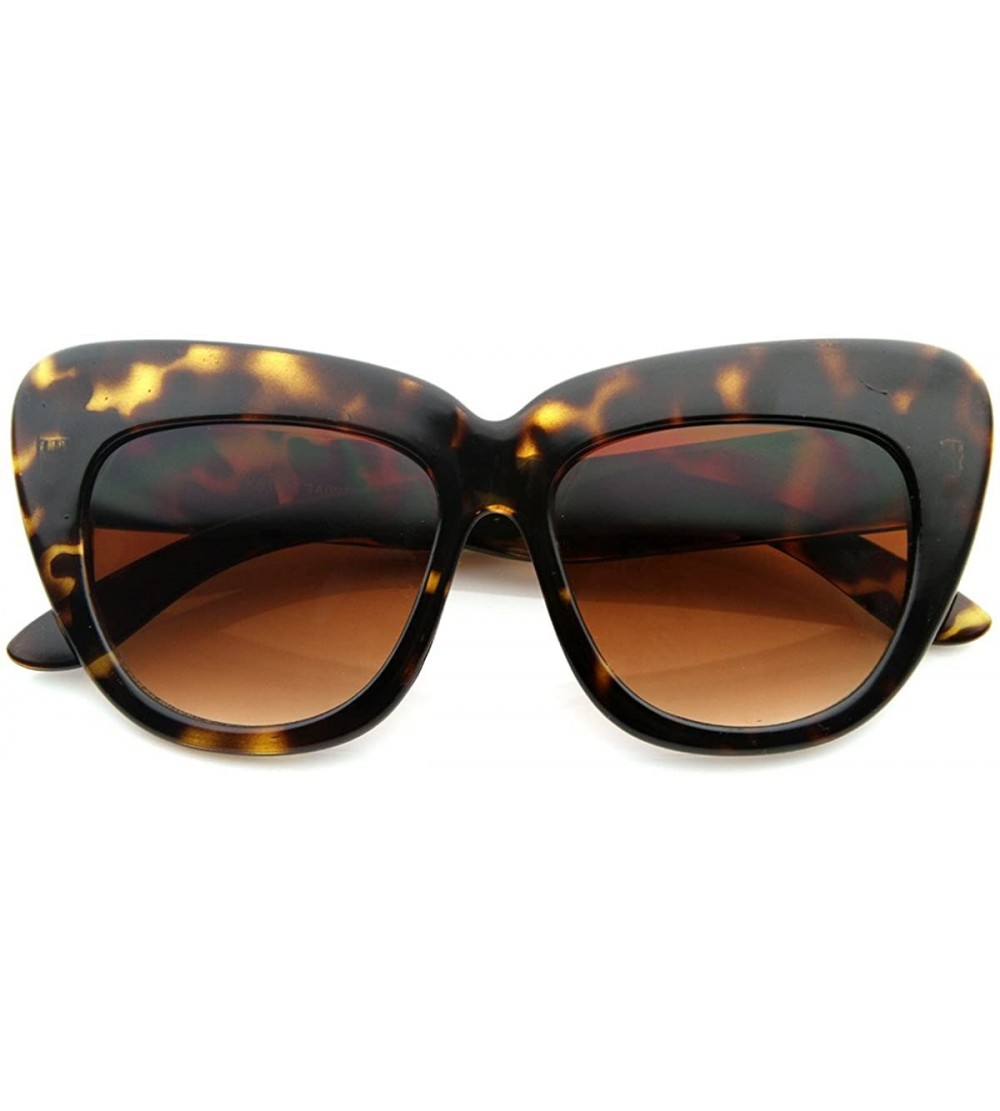 Oversized Oversized High Fashion Designer Inspired Bold Cat Eye Sunglasses Cateyes - Havana - CR119NQEUIR $17.56