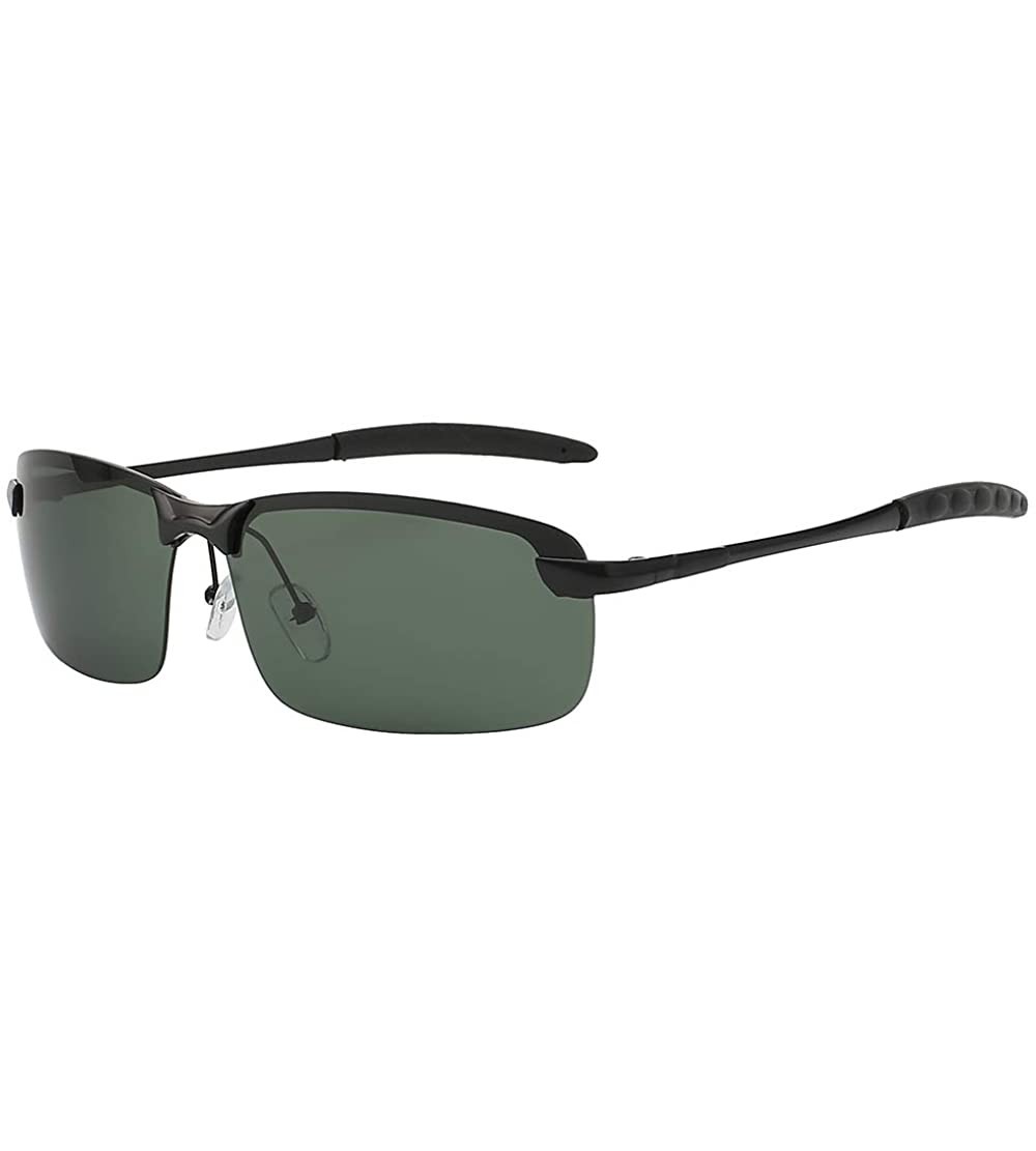 Rectangular Men Stylish Ultra Light Rectangular Metal Frame Sunglasses Polarized Lens - Black-green - CB18IE4Q6TS $18.12