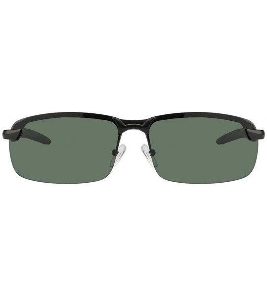 Rectangular Men Stylish Ultra Light Rectangular Metal Frame Sunglasses Polarized Lens - Black-green - CB18IE4Q6TS $18.12