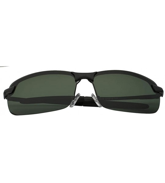 Rectangular Men Stylish Ultra Light Rectangular Metal Frame Sunglasses Polarized Lens - Black-green - CB18IE4Q6TS $18.12