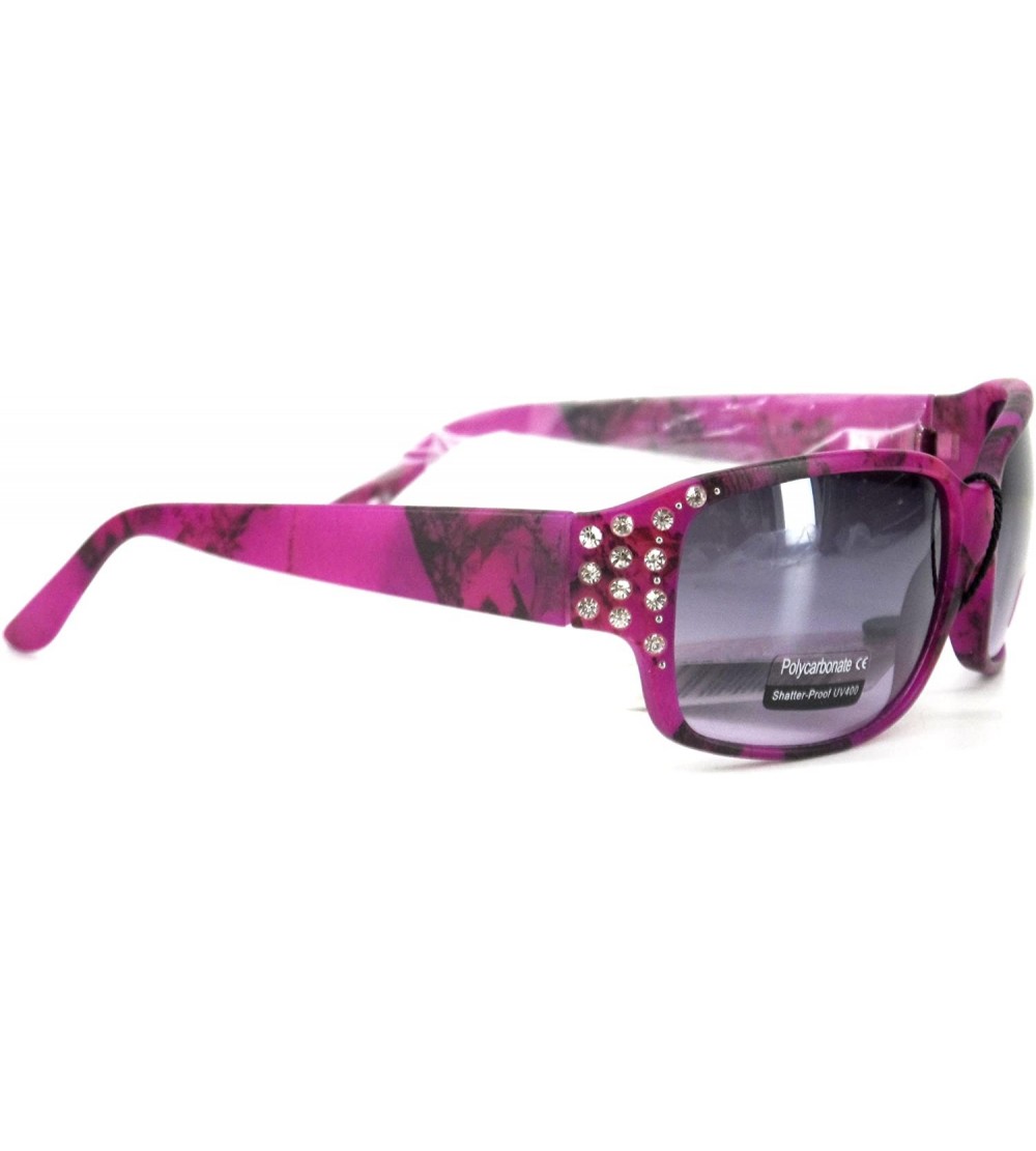 Rectangular Camo Camouflage Rhinestone Western Ladies Sunglasses Purple - CA11OEBDVM7 $18.18