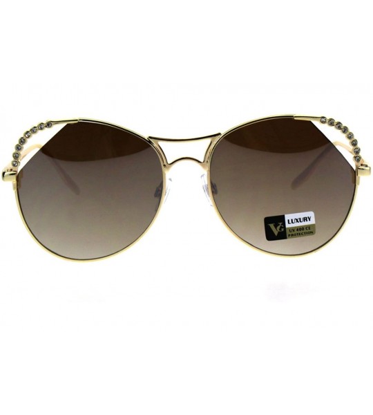 Butterfly Womens Rhinestone Iced Jewel Horn Metal Rim Butterfly Sunglasses - Gold Brown - CG18GRZSU9L $23.15