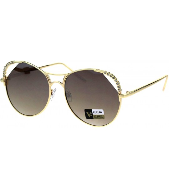 Butterfly Womens Rhinestone Iced Jewel Horn Metal Rim Butterfly Sunglasses - Gold Brown - CG18GRZSU9L $23.15