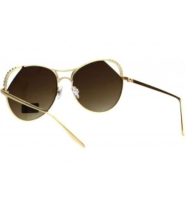 Butterfly Womens Rhinestone Iced Jewel Horn Metal Rim Butterfly Sunglasses - Gold Brown - CG18GRZSU9L $23.15