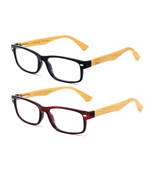 Goggle Unisex Translucent Simple Design No Logo Clear Lens Glasses Squared Fashion Frames - 2 Pack Bamboo Black & Brown - CY1...