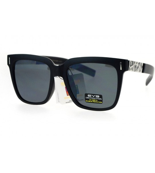 Square Unisex Square Frame Sunglasses Camo Design Metal Plate Temple UV 400 - Matte Black (Black) - CN186SRTQ95 $19.10