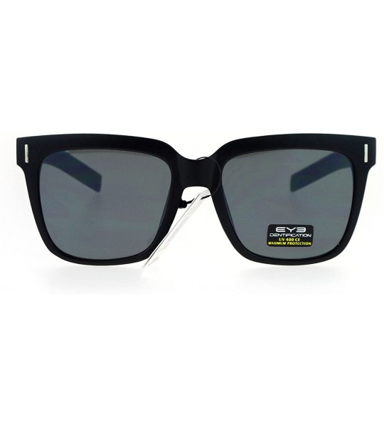 Square Unisex Square Frame Sunglasses Camo Design Metal Plate Temple UV 400 - Matte Black (Black) - CN186SRTQ95 $19.10