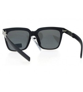 Square Unisex Square Frame Sunglasses Camo Design Metal Plate Temple UV 400 - Matte Black (Black) - CN186SRTQ95 $19.10