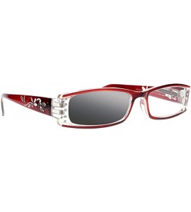 Rectangular Transition Photochromic Leaves & Flowers Rhinestones Reading Glasses UV400 Sunglasses - Red - CZ18CWDEEHI $34.93