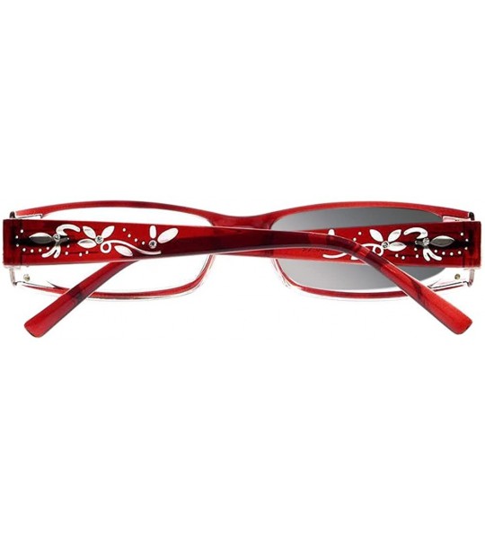 Rectangular Transition Photochromic Leaves & Flowers Rhinestones Reading Glasses UV400 Sunglasses - Red - CZ18CWDEEHI $34.93