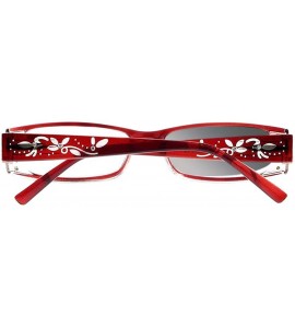 Rectangular Transition Photochromic Leaves & Flowers Rhinestones Reading Glasses UV400 Sunglasses - Red - CZ18CWDEEHI $34.93