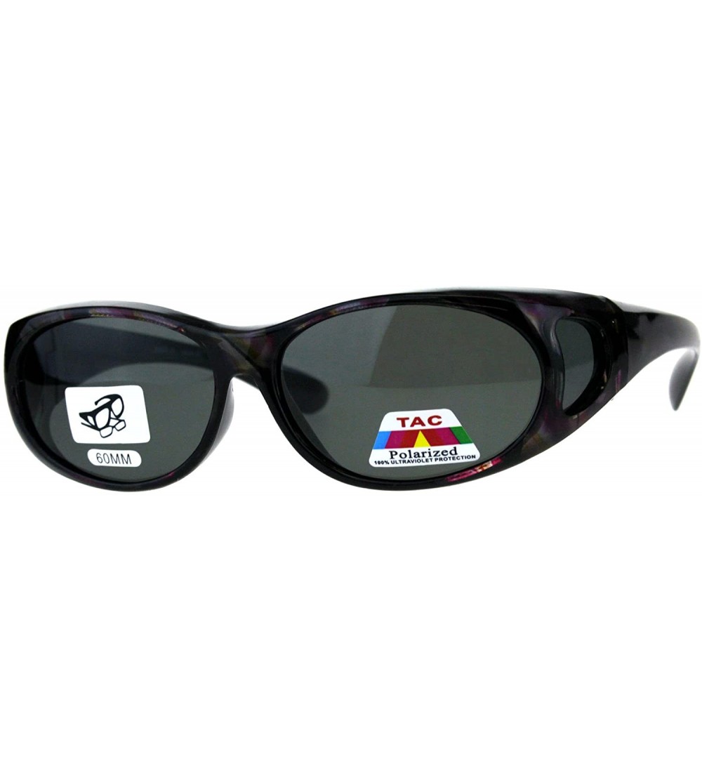 Oval Polarized Lens Fit Over Glasses Sunglasses Womens Oval Frame Dark Print - Fuchsia - CV18EM9SWUQ $24.86