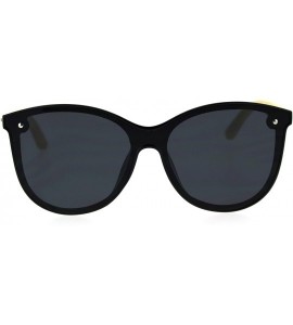 Shield Womens Bamboo Wood Arm Shield Panel Horn Sunglasses - Black Solid Black - C318T0ID6HU $24.58