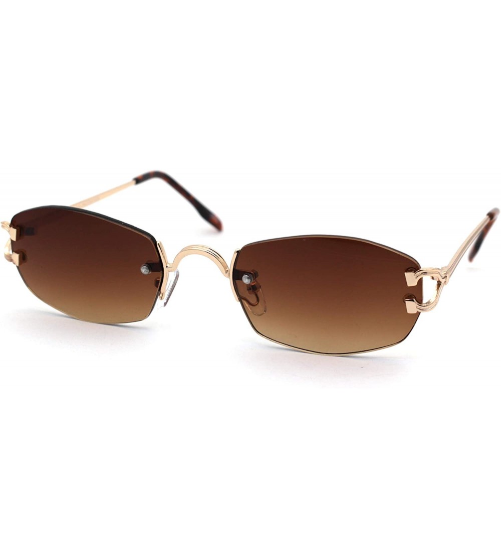 Oval Womens Rimless Narrow Oval Metal Rim Sunglasses - Gold Brown - CU18Z0CRTO2 $26.31
