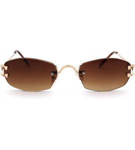 Oval Womens Rimless Narrow Oval Metal Rim Sunglasses - Gold Brown - CU18Z0CRTO2 $26.31